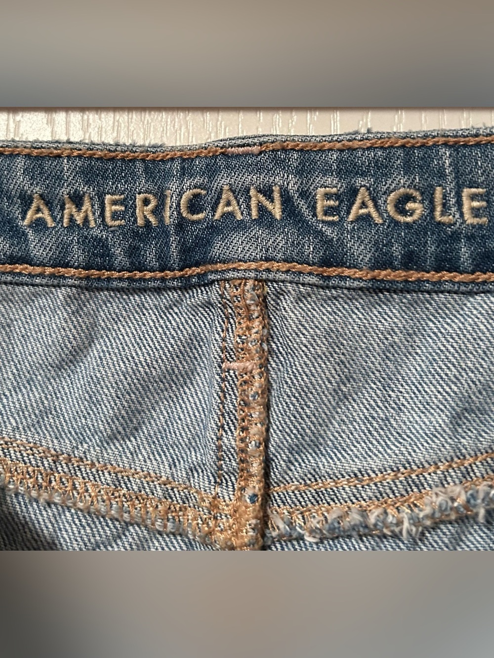 American Eagle Outfitters Super High Rise Blue Distressed Mini Skirt - Picture 3 of 4
